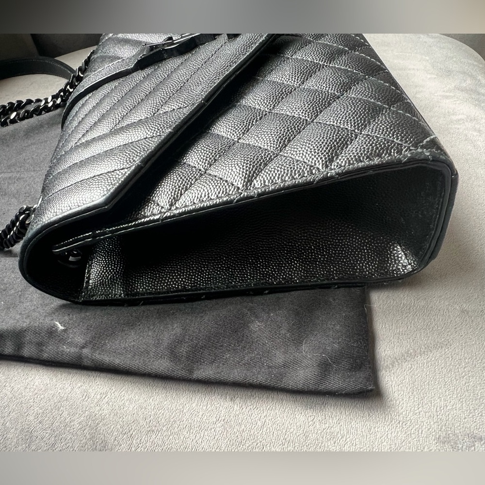 YSL Grain De Poudre Textured Mixed Matelasse Triquilt Monogram Bag Black - Picture 7 of 16